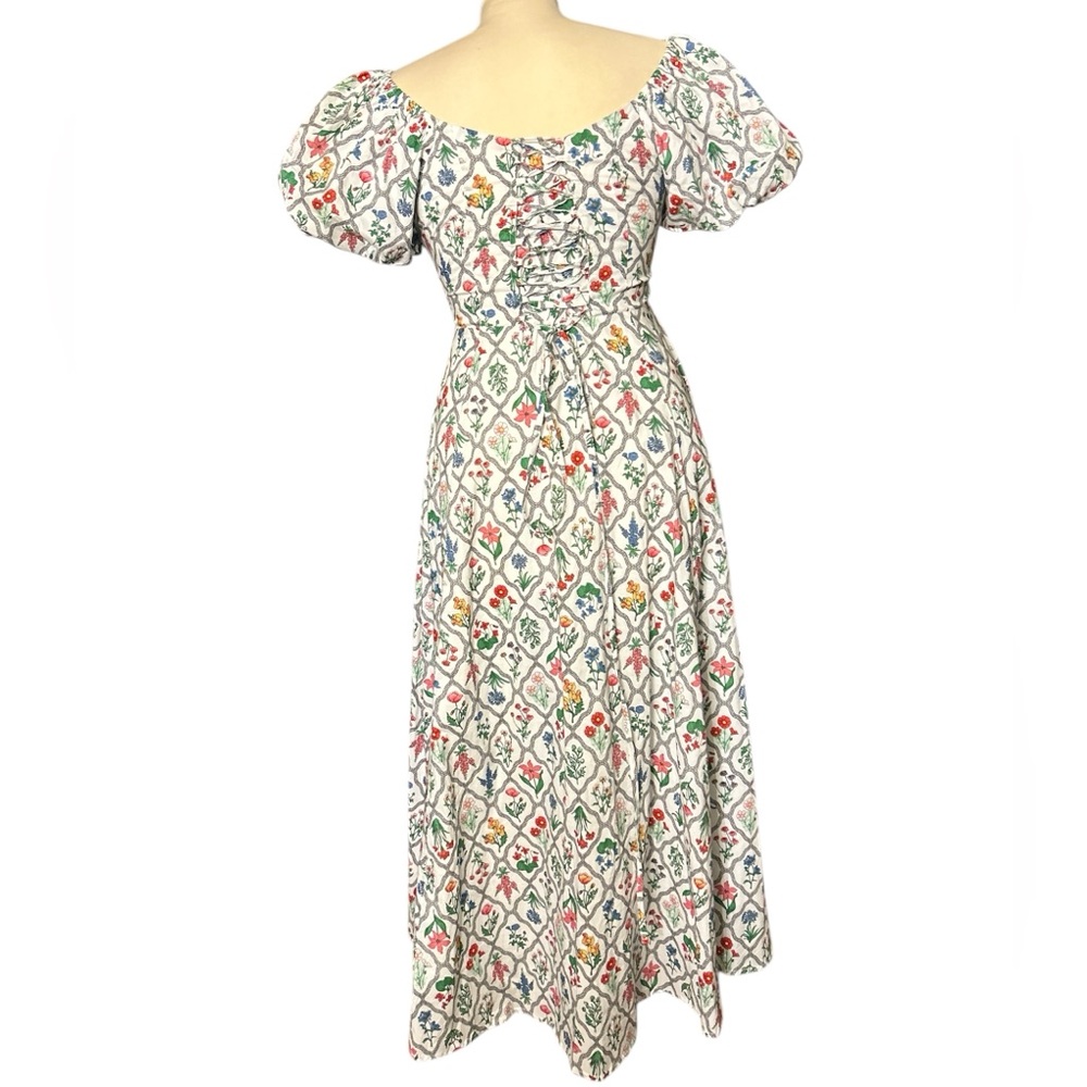 Anthropologie Moon River Floral Puff Sleeve Corset Midi Dress - Picture 5 of 7